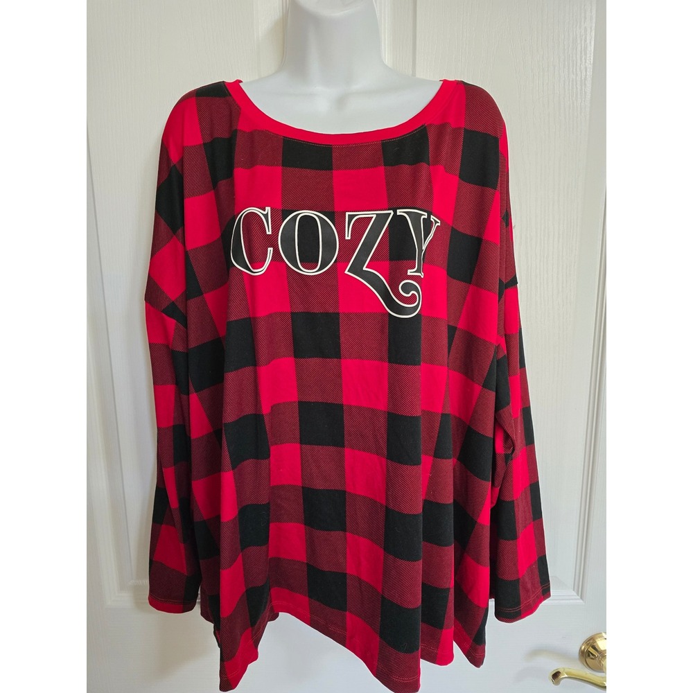 Joyspun COZY Red Black Buffalo Plaid Long Sleeve Tunic Top Plus Size 3X /0519